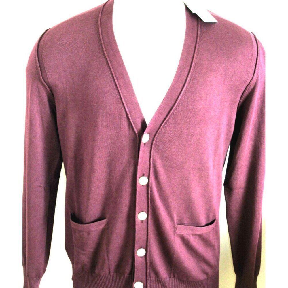 OOBE Brand Men's Ashworth Cotton Cardigan Italian Made Sweater Currant Red NWT - Picture 7 of 9
